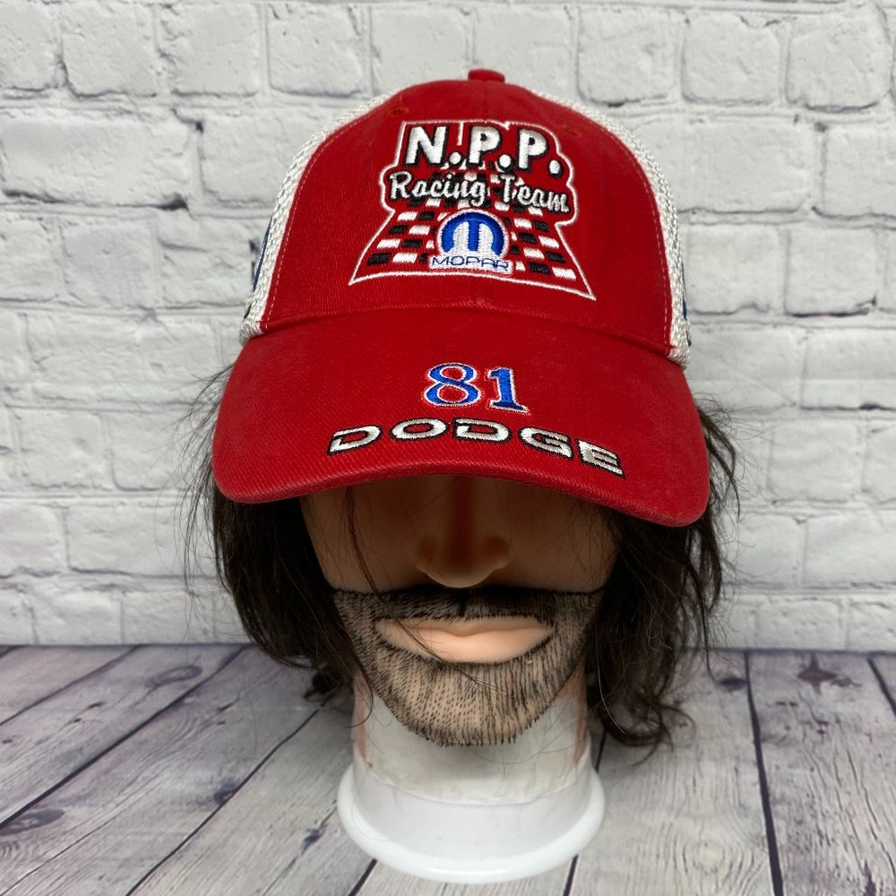 N.P.P Racing Team Hat Cap Strap Back Red White Embroidered Checkered Flag MOPAR